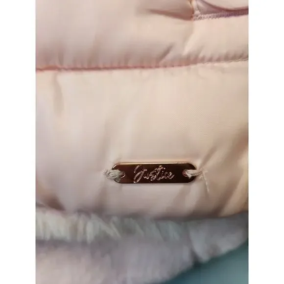 NWOT Justice Reversible Faux Fur Puffer Vest 14/6 Girls Pink Zip Up, Rose Gold - Picture 5 of 8